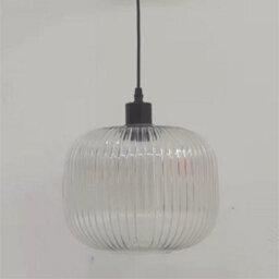 First Choice Lighting Set Of 2 Batley Large - Clear Ribbed Glass With Black Pendant Fittings - thumbnail 5