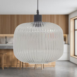 First Choice Lighting Set Of 2 Batley Large - Clear Ribbed Glass With Black Pendant Fittings - thumbnail 3