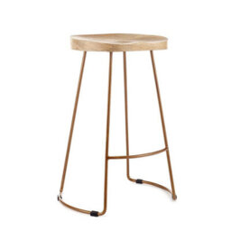 Elm Home And Garden Solid Hard Wood Gold Metal Breakfast Bar Kitchen Pub Café Stool Wooden H 70 X W 52 X D 36 Cm