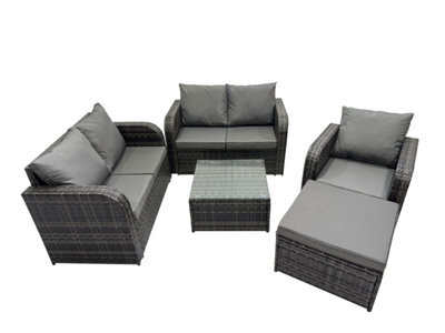 Fimous Rattan Garden Outdoor Furniture Set Love Sofa Square Coffee Table Set With Big Stool Dark Grey Mixed - image 1