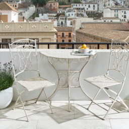 Wyld And Coco Lumagarden Half-Round Garden Bistro Table Beige Metal 80 X 36 X 75 Cm - Rust-Resistant Iron Frame - thumbnail 2