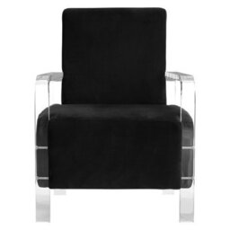 Orsina Luxurious Black Velvet Chair, Velvet Upholstered Occassional Arm Chair For Bedroom, Clear Acrylic Chair