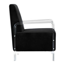 Orsina Luxurious Black Velvet Chair, Velvet Upholstered Occassional Arm Chair For Bedroom, Clear Acrylic Chair - thumbnail 3