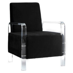 Orsina Luxurious Black Velvet Chair, Velvet Upholstered Occassional Arm Chair For Bedroom, Clear Acrylic Chair - thumbnail 2