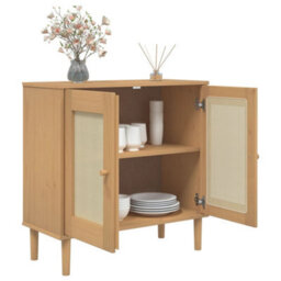 Berkfield Sideboard Senja Rattan Look Brown 80X35X80 Cm Solid Wood Pine - thumbnail 4