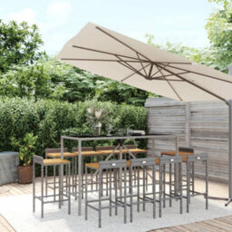 Berkfield 11 Piece Garden Bar Set Grey Poly Rattan& Solid Wood Acacia