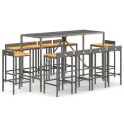 Berkfield 11 Piece Garden Bar Set Grey Poly Rattan& Solid Wood Acacia - thumbnail 2