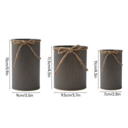 Slate Grey Set Of 3 Metal Planters Flower Pots With Jute Rope Rustic Vase Home Table Decor - thumbnail 2