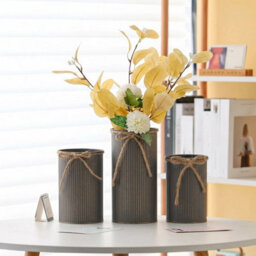 Slate Grey Set Of 3 Metal Planters Flower Pots With Jute Rope Rustic Vase Home Table Decor - thumbnail 1