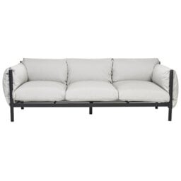 Beliani Five-Seater Garden Sofa Set - Black Aluminium Frame, Grey Water-Repellent Cushions - thumbnail 1