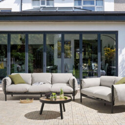 Beliani Five-Seater Garden Sofa Set - Black Aluminium Frame, Grey Water-Repellent Cushions - thumbnail 2