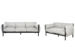 Beliani Five-Seater Garden Sofa Set - Black Aluminium Frame, Grey Water-Repellent Cushions - thumbnail 3