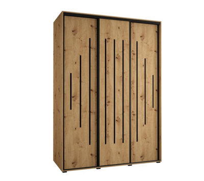 Arte Rustic Oak Artisan Sliding Wardrobe H2050mm W1800mm D600mm With Customisable Black Steel Handles - image 1
