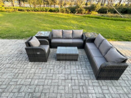 Fimous 7 Seater Rattan Outdoor Garden Furniture Sofa Set Patio Table & Chairs Set - thumbnail 2