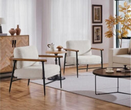 Tub Chair, Modern Boucle Accent Chair With Metal Frame, Plush Back Pillow, Ivory - thumbnail 6