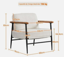 Tub Chair, Modern Boucle Accent Chair With Metal Frame, Plush Back Pillow, Ivory - thumbnail 7