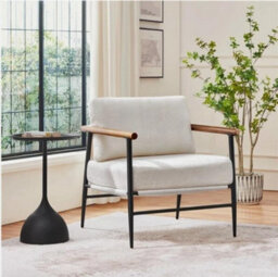 Tub Chair, Modern Boucle Accent Chair With Metal Frame, Plush Back Pillow, Ivory - thumbnail 4