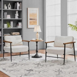 Tub Chair, Modern Boucle Accent Chair With Metal Frame, Plush Back Pillow, Ivory - thumbnail 5