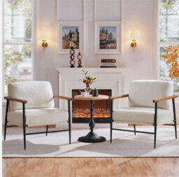 Tub Chair, Modern Boucle Accent Chair With Metal Frame, Plush Back Pillow, Ivory - thumbnail 3