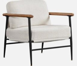 Tub Chair, Modern Boucle Accent Chair With Metal Frame, Plush Back Pillow, Ivory - thumbnail 1