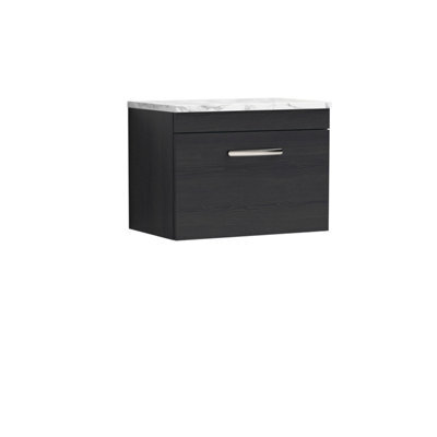 Nuie Athena Wall Hung 1-Drawer Vanity Unit With Laminate Worktop In Black Woodgrain