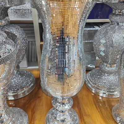 Biznest 33X63Cm Large Silver Ceramic Mirrored Pot Vase Full Mirror Home Decoration Flower Floor Vase Style 02
