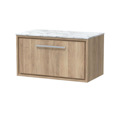 Hudson Reed Lille Wall Hung Single Drawer Contemporary Vanity Unit With Marble Worktop In Bleached Oak, 810 X 460mm - image 1