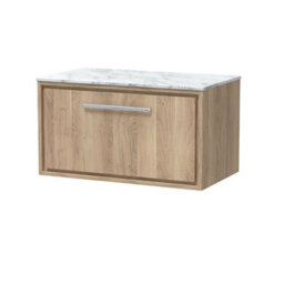Hudson Reed Lille Wall Hung Single Drawer Contemporary Vanity Unit With Marble Worktop In Bleached Oak, 810 X 460mm