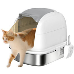 Pawhut Stainless Steel Cat Litter Tray With Lid - thumbnail 2