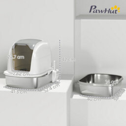 Pawhut Stainless Steel Cat Litter Tray With Lid - thumbnail 3