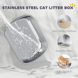 Pawhut Stainless Steel Cat Litter Tray With Lid - thumbnail 4