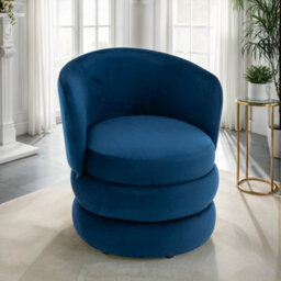 Accent Swivel Chair In Blue Fabric - thumbnail 2