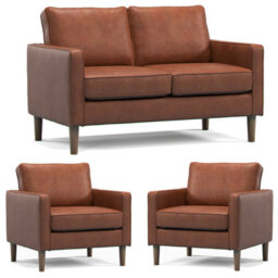 Furnishings For Less UK Bexhill Tan Faux Leather 3 Piece Sofa Suite 2 Seater And 2 Armchairs - thumbnail 1