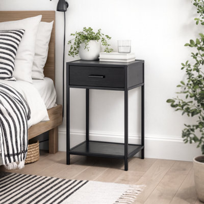 Wyld Haus El Paso Black Bedside Table 1 Drawer With Bottom Shelf, Ash Black Laminate - image 1