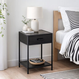 Wyld Haus El Paso Black Bedside Table 1 Drawer With Bottom Shelf, Ash Black Laminate - thumbnail 2