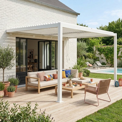 Sweeek - Lean To Pergola With Louvered Roof Aluminium 4 X 3M Palace White - image 1