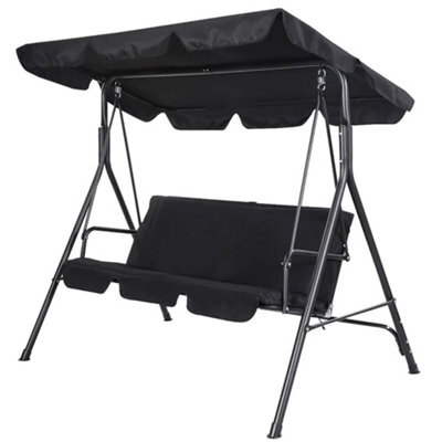 3 Seater Garden Swing Chair Seat Hammock Outdoor Metal Terrace Canopy Bench Black - image 1