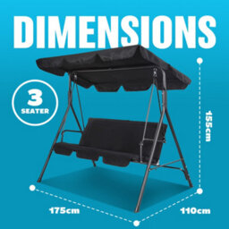 3 Seater Garden Swing Chair Seat Hammock Outdoor Metal Terrace Canopy Bench Black - thumbnail 7