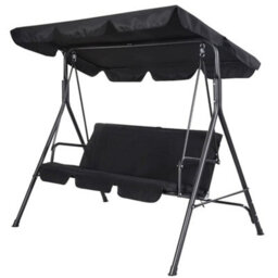 3 Seater Garden Swing Chair Seat Hammock Outdoor Metal Terrace Canopy Bench Black - thumbnail 1