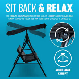 3 Seater Garden Swing Chair Seat Hammock Outdoor Metal Terrace Canopy Bench Black - thumbnail 6