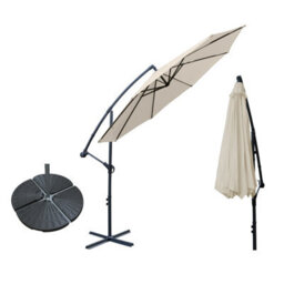 VRUC 3M Cream Cantilever Banana Parasol Umbrella Garden Patio Outdoor Sun Shade With Base Weights - thumbnail 1