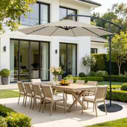 VRUC 3M Cream Cantilever Banana Parasol Umbrella Garden Patio Outdoor Sun Shade With Base Weights - thumbnail 2