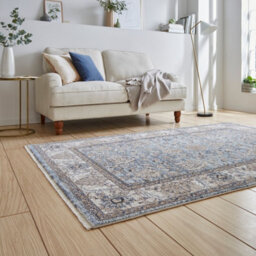Blue Traditional Bordered Floral 10mm Thick Stain-Resistant Rug For Bedroom, Living Room, & Dining Room-120Cm X 170Cm - thumbnail 2
