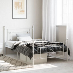 Berkfield Metal Bed Frame Without Mattress With Footboard White 107X203Cm - thumbnail 1