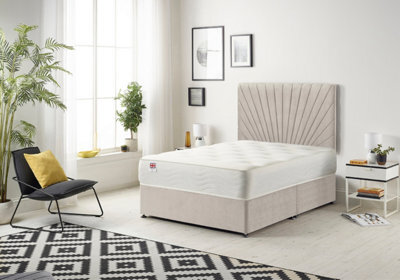 "Somnior Beds Platinum Divan Bed Set With Mattress & 30"" Headboard - Plush Velvet, Silver, 3Ft Single" - image 1