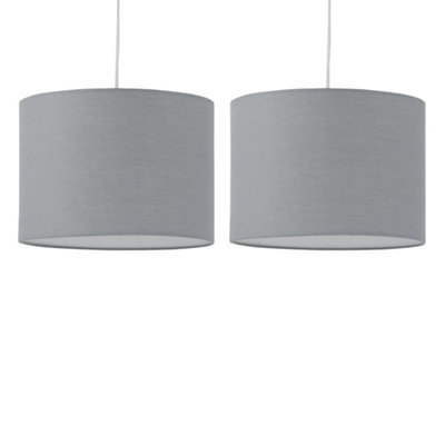First Choice Lighting Set Of 2 Grey Textured Cotton 25Cm Pendant Lightshades - image 1