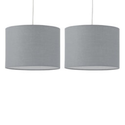 First Choice Lighting Set Of 2 Grey Textured Cotton 25Cm Pendant Lightshades