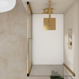 Royal Bathrooms Venice 1000 X 900mm Brushed Brass Sliding Door Shower Enclosure With White Stone Shower Tray & Side Panel 6mm Tempered Glass - thumbnail 4