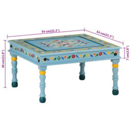 Berkfield Coffee Table Turquoise Hand Painted Solid Wood Mango - thumbnail 7