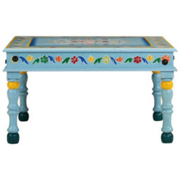Berkfield Coffee Table Turquoise Hand Painted Solid Wood Mango - thumbnail 2